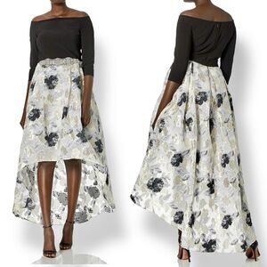Cachet Off Shoulder‎ High Low Maxi Dress Gown Size 10 Rhinestone Floral Organza